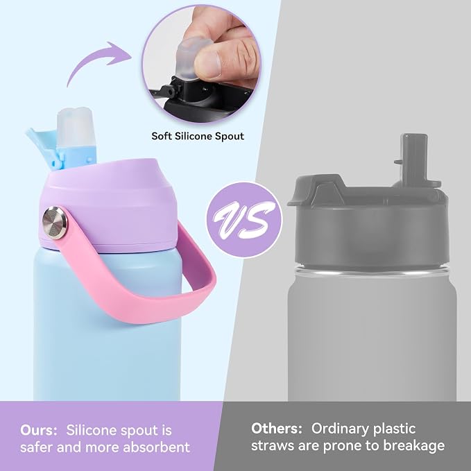 Fijinhom 24oz Insulated Stainless Steel Water Bottle, Wide Mouth Double Wall Vacuum, Silicone Straw, Sweat & Leak Proof, BPA Free Insulated Water Flask for Travel, Keep Cold 24h Hot 12h, Light Purple
