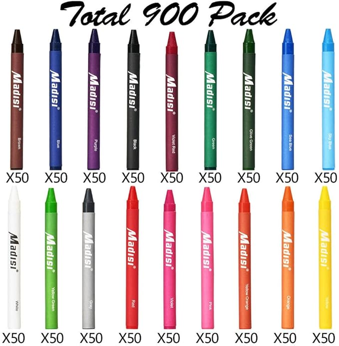 Madisi Crayon Bulk pack, Regular Size, 18 Colors, 900 Count