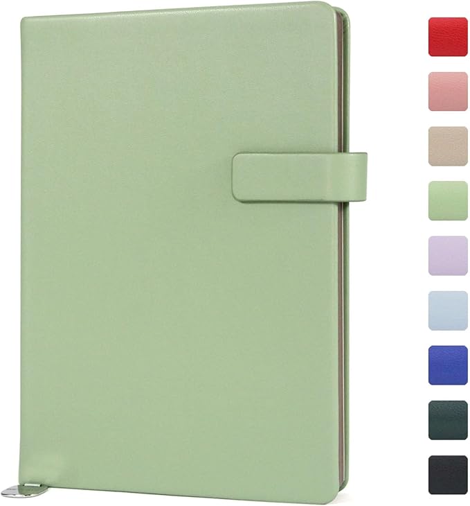 A5 Hard Cover Notebook with Pen Holder, Gold Edges & 180° Lay Flat - Large 5.7x8.4 Lined, Bookmark, Gift Box - Durable Journal for Office, Study, Travel - Writers, Students (Grass Green)