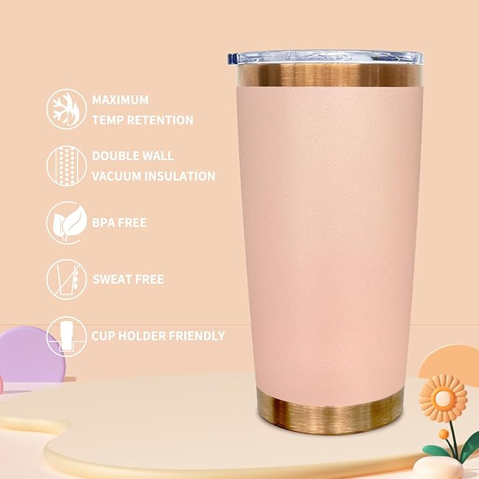 20 oz Tumbler Bulk Stainless Steel Tumblers with Lids and Straws, Double Wall Vacuum Insulated Travel Coffee Mug for Laser Engrave, Powder Coated Cups for Hot and Cold Drinks(Apricot,1 pack)