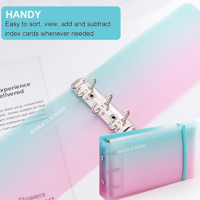 3×5” index card Binder organizer with Plastic pocket Sleeves, small organized folder for recipes Flashcards,portable notecards case holder (2pcs colorful)