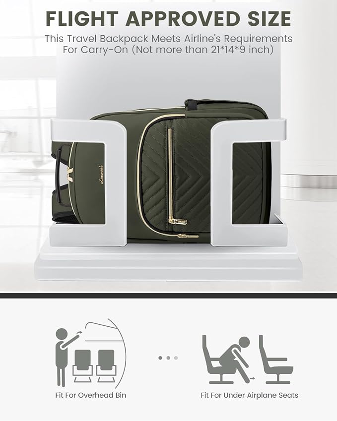 LOVEVOOK Laptop Backpack Purse for Women, Work Business Travel Computer Bags, College Nurse Backpack for Womens, Quilted Casual Daypack with USB Port, Fit 15.6 Inch Laptop, Army Green