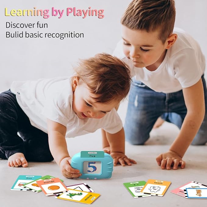 Eaever Spanish English Bilingual Learning Toys, ABC Talking Flash Cards with 520 Sight Words, Autism Pocket Speech Toys, Toddler Toys for 2 3 4 5 6 Year Old, Easter Present Birthday Gift, Blue