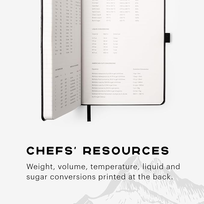 Stone Journal Chef Notebook – 13 × 21 cm Waterproof Paper, 144 Pages, Half Lined & Half Blank, Vegan Leather Hardcover, Kitchen Conversions, Premium Journal (Black)