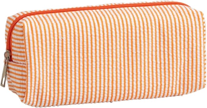Cute Large Capacity Pencil Case | Aesthetic Striped Pencil Pouch for Office Supplies Organizer (Orange)