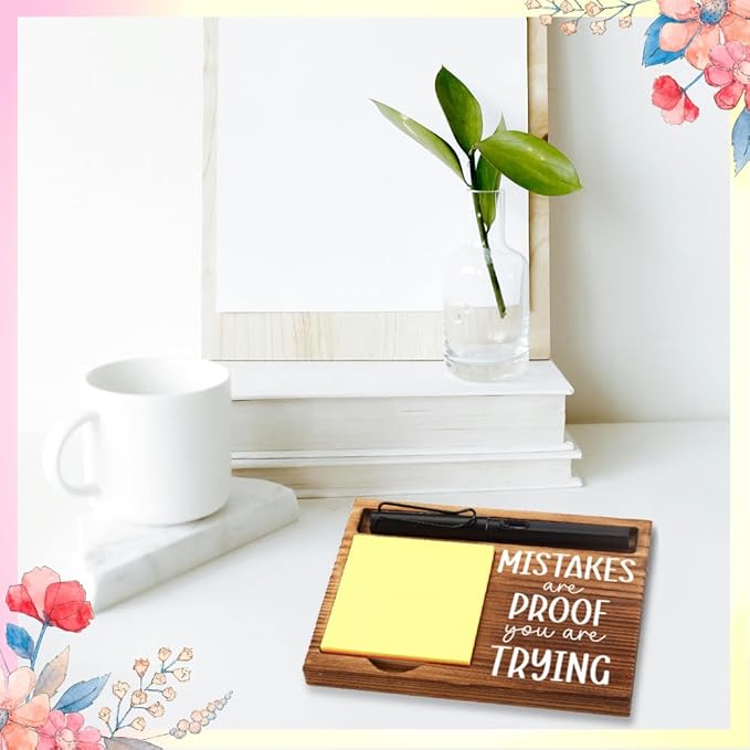 FOUGSTA Mental Health Office Gifts for Women, Psychologist Gift, School Counselor Desk Decor, Office Gifts for Therapy, Wooden Notepad Pen Holder With Appreciation Quotes,16.5 x 12 x 1.5 cm,XXN24