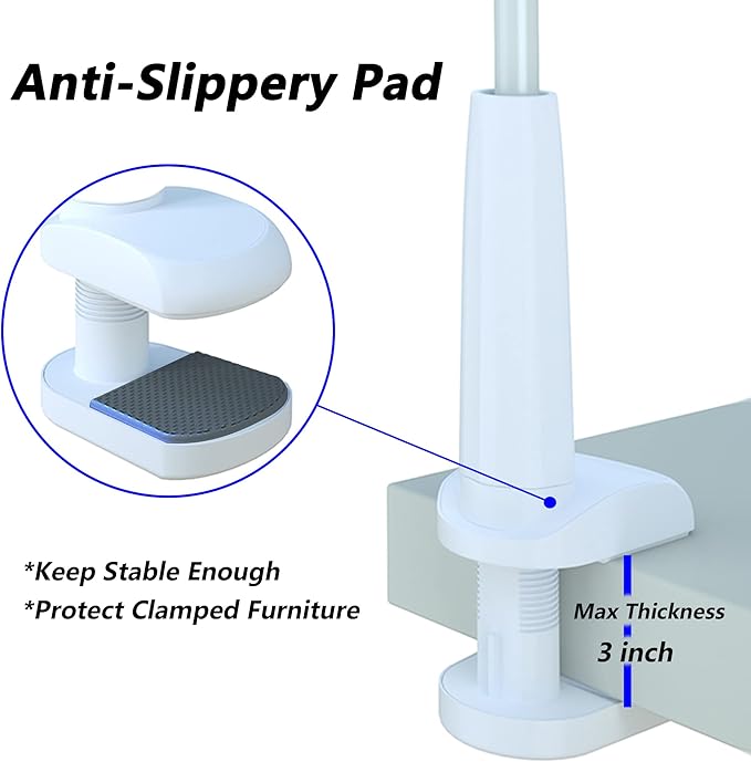 MAGIPEA Cell Phone Clip Bed Stand Holder, with Grip Flexible Long Arm Gooseneck Bracket Mount Clamp for Desk, Compatible with iPhone 14 Pro Max XR X 8 7 6 or Other 3.5-7" Devices (White)
