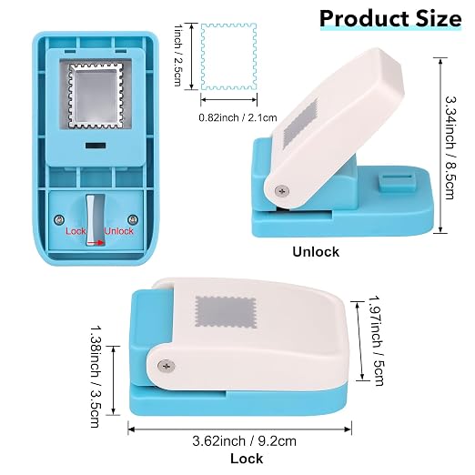 2 Pcs Stamp Punch, 1 Inch Square Stamp Punch & 1X0.8 Inch Rectangular Postage Stamps Punches, Stamps Shaped Paper Puncher, Portable Lever Action Craft Punches for Paper Crafting DIY Scrapbooking