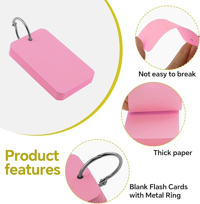 300 Pcs Index Cards with Ring, 2" x 3.5" Pink Blank Flashcards for Studying, Vocabulary, Memos, Bookmark,Greetings (Pink)