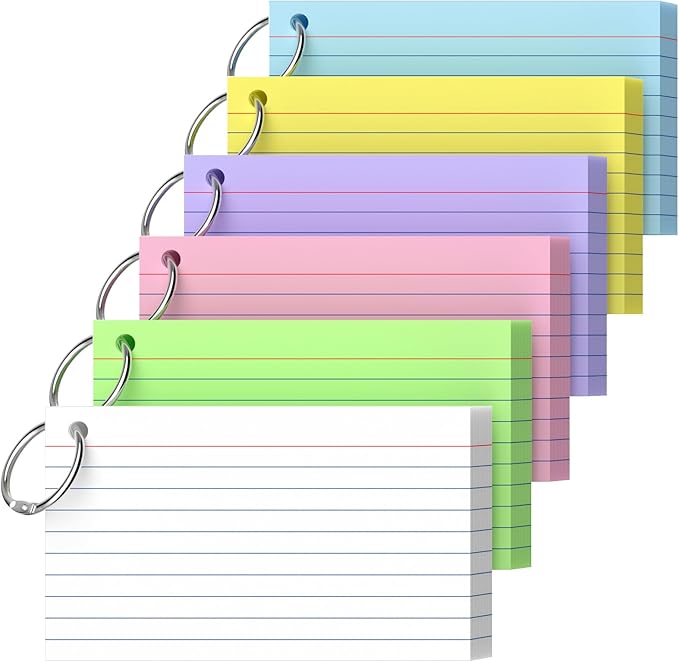 Index Cards 3x5 Inch With Ring, 300 Count, Ruled Colored Index Card, 180GSM Flash Cards College Ruled for Students, Teachers, Study Note Card for Office, Home, School, Office