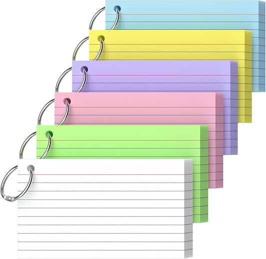 Index Cards 3x5 Inch With Ring, 300 Count, Ruled Colored Index Card, 180GSM Flash Cards College Ruled for Students, Teachers, Study Note Card for Office, Home, School, Office