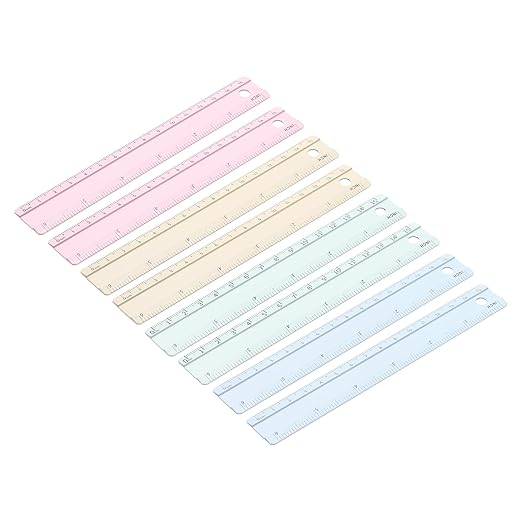 PATIKIL Metal Ruler 6 Inch/15cm, 8 Pcs Aluminum Straight Edge Ruler, Dual Scale Measuring Tool with Inch/Centimeter Scales & Hole for Math Office Drawing Engineering Pink/Yellow/Blue/Green