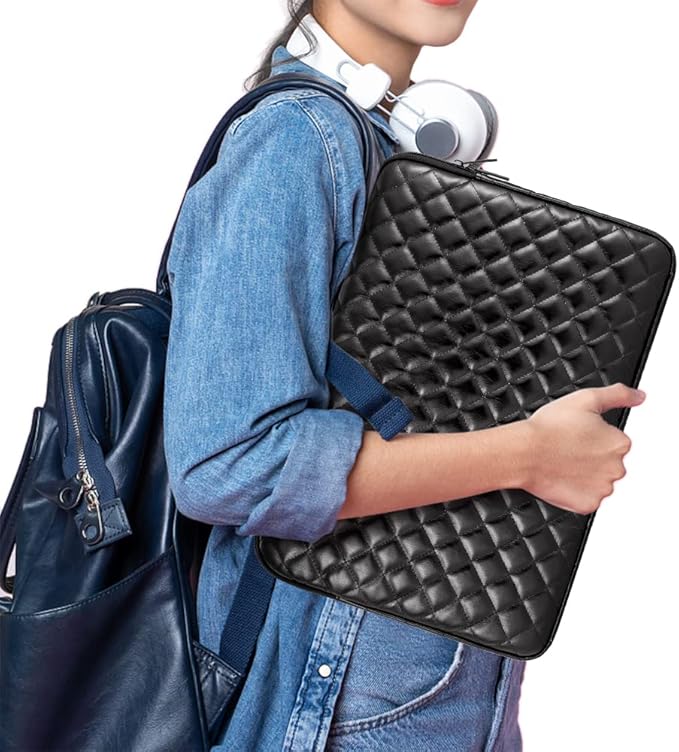 Puffy Laptop Sleeve 11 12 13 13.3 14 15 15.6 inch Puffy Laptop Case Protective Bag Quilted PU Leather Lined Padded