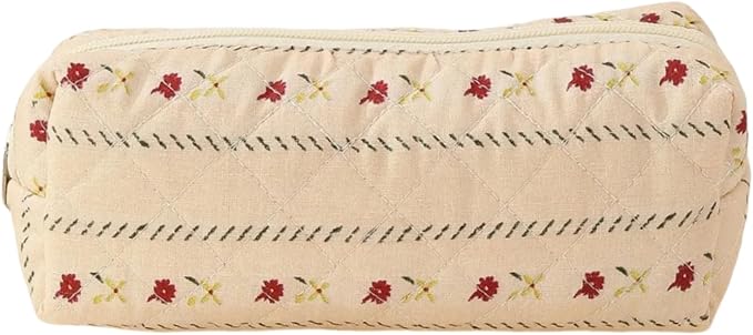 Cute Mini Quilted Makeup Bag for Women Travel Cosmetic Bags Lightweight Coquette Aesthetic Floral Toiletry Organizer Case (Floral#05)