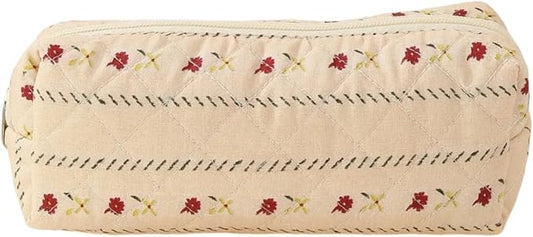 Cute Mini Quilted Makeup Bag for Women Travel Cosmetic Bags Lightweight Coquette Aesthetic Floral Toiletry Organizer Case (Floral#05)