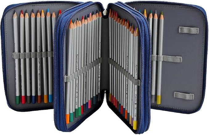 72 Slots Pencil Case Organizer w/Removal Handle Strap | 3-Layer Zipped Pencils Box Large for Colored Pencils Watercolor Pencils for Office and Travel for Artist