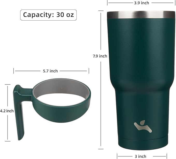 Konokyo 30 oz Tumbler with Handle and 2 Straw 2 Lid, Insulated Water Bottle Stainless Steel Vacuum Cup Reusable Travel Mug,Army Green