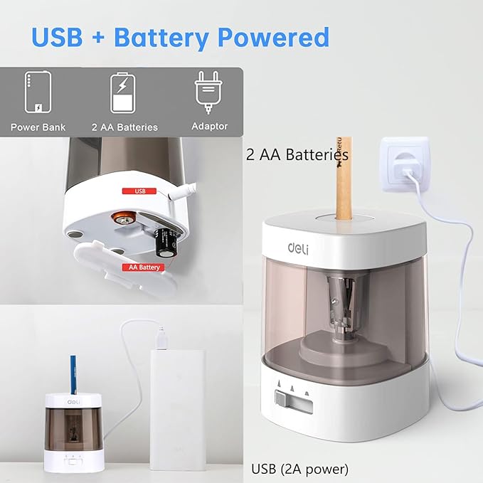 Electric Pencil Sharpener,5000 Times for Blade,Interchangeable Blade,3 Years Warranty,Battery/2A USB Powered,Suitable for 6-8mm,Extra Free Blades, for Home, Office, School (White)