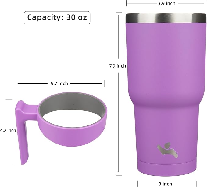 Konokyo 30 oz Tumbler with Handle and 2 Straw 2 Lid, Insulated Water Bottle Stainless Steel Vacuum Cup Reusable Travel Mug,Lavender