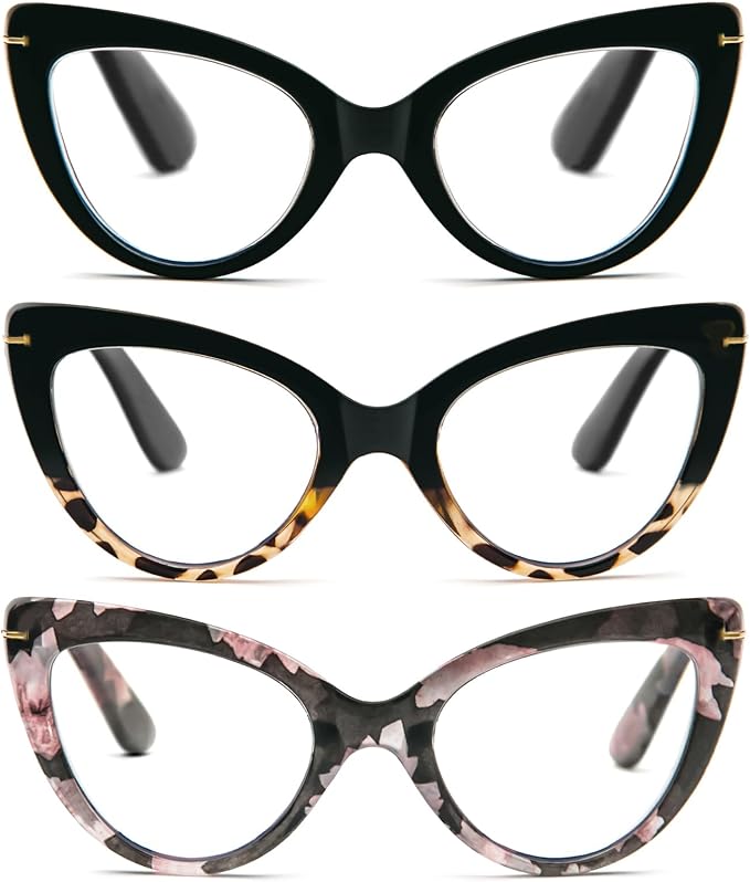 DXYXYO 3 Pack Retro Reading Glasses 1.25 for Women Oversized Cat Eye Blue Light Blocking Readers Magnification Vintange Fashion Cute Computer Eyeglasses