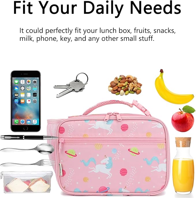 GYEUKHAM Insulated Lunch Box for School, Thermal Reusable Durable Freezable Lunch Bags for Kids Boys Girls Men Women - Small Soft Cooler Portable Lunch Tote Kit for Work Picnic Travel,Pink Unicorn