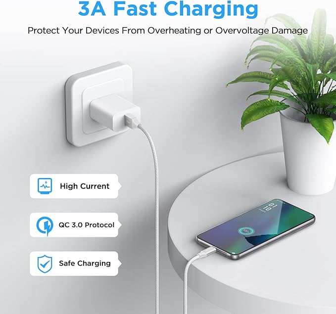 etguuds White Long USB A to USB C Cable 10ft, 2-Pack Fast Charging Type C Charger Cord for iPhone 17 16 15 Pro Max Plus Air 16e, Samsung Galaxy S25 S24 S23 S22 S21 S20 Note 20 A17 A16 A15 A26 A36 A56