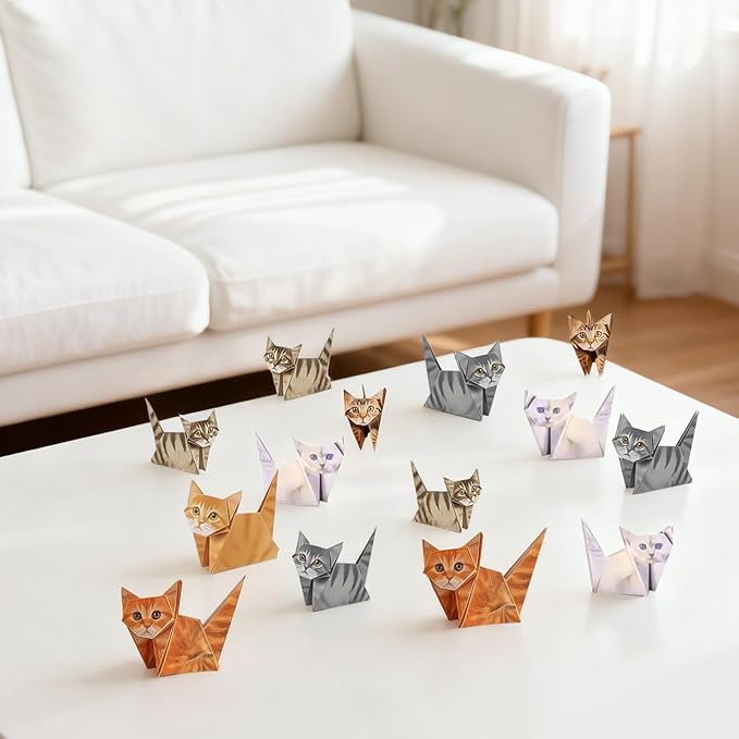 DIY Paper Cats, 50 Sheets DIY Origami Paper to Fold Cute Cat Figures, Desk Decoration Cute Animals Shaped 3D Origami Kit Fun Craft Activity for Cat Lovers