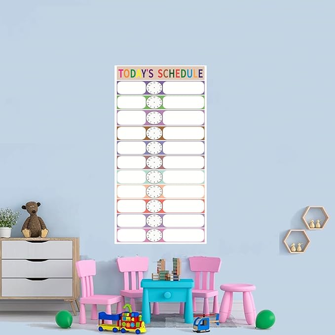 SANTSUN 11 Pocket Daily Schedule Pocket Chart for Classroom, 17'' x 41'', Dry-Erase, Visual Schedule Board Poster for students, Back to School Teacher Homeschool Supplies