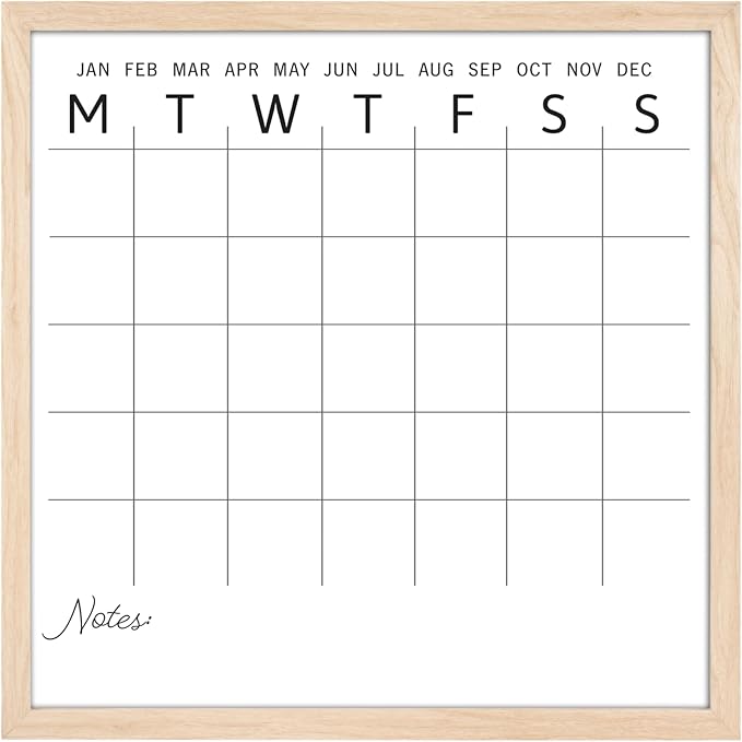 MCS Dry Erase Calander 24x24 Natural Framed Monthly Calendar for The Wall, Stay Organized with Family Planner for Appointments, Sports, Events & More