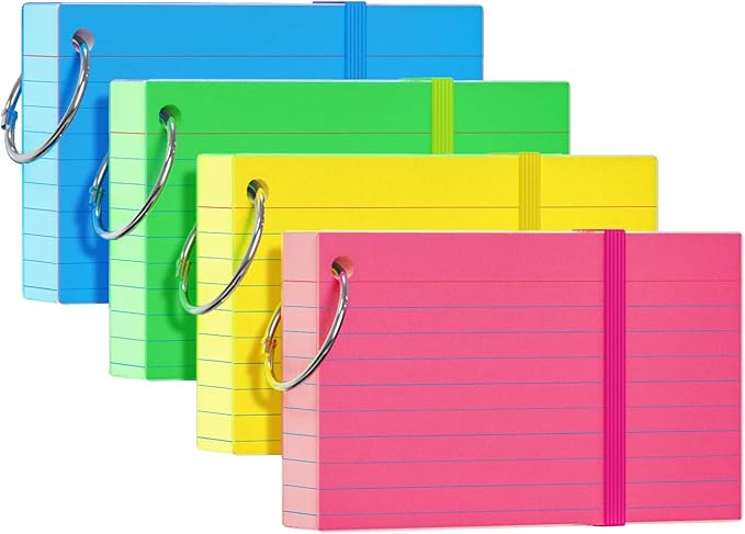 Colored Index Cards 3x5, Flash Cards with Ring, 200 PCS, Ruled Note Cards, Flash Cards for Studying, 3x5 Note Cards for Office, Home, School