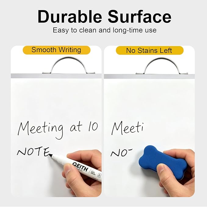 Small White Board,16"X12"Portable Aluminum Frame Whiteboard, Magnetic Double Sided Dry Erase Board, with A Handle and Side Pen Clip,for Office, Home,School,Includ 4 Magnets,1 Eraser,1 Marker (Silver)