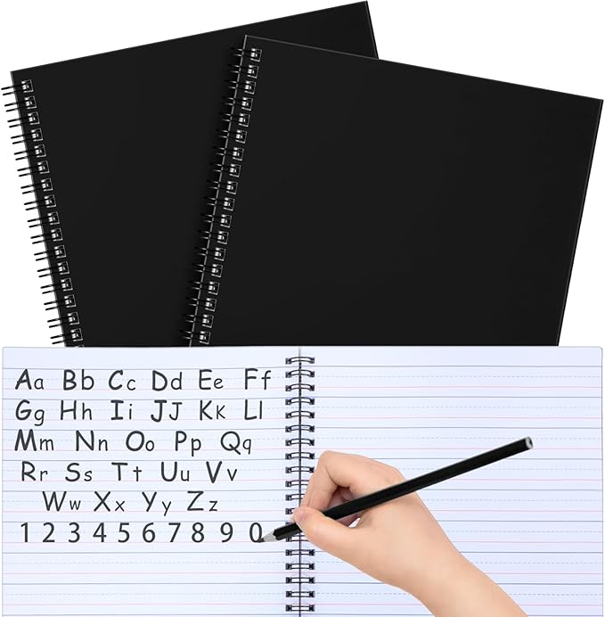Gilprop 4 Pcs Primary Composition Notebook Spiral K-2 Writing Workbook Wide Ruled Paper Primary Journal 100 Sheets 9.8" x 7.5" Kindergarten Notebook