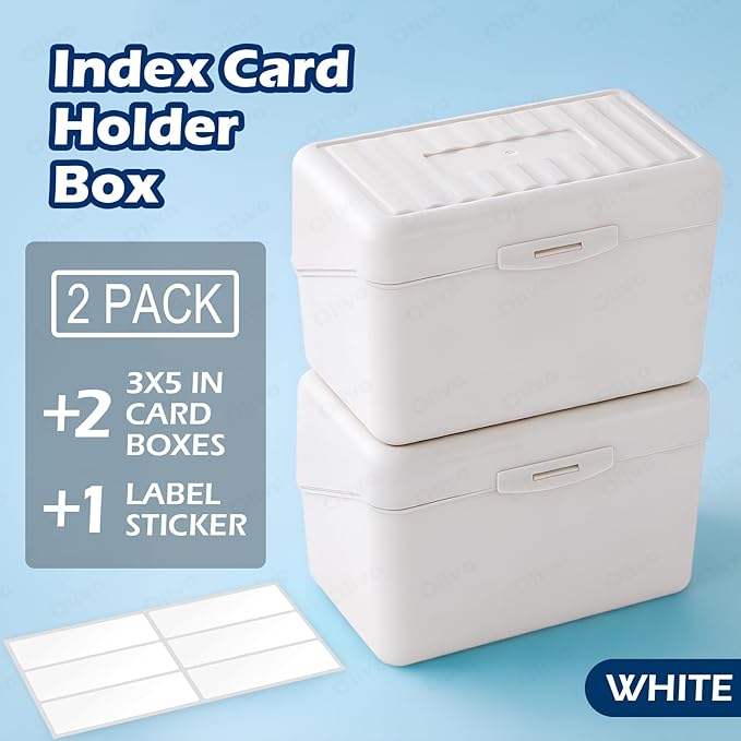 Olivo Index Card Holder Box 3x5 Flash Note Card Holder Storage File Box Organizer Case for 3"x5" Cards, White 2 Pack