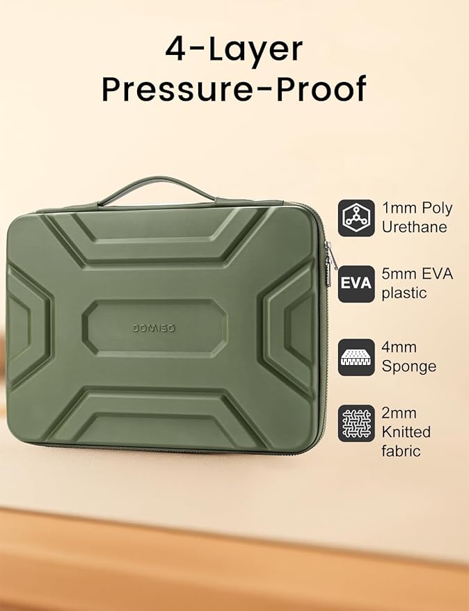 DOMISO 15.6 inch Laptop Sleeve, Shockproof and Waterproof EVA Protective Laptop Case, Laptop Sleeves for 16" MacBook Pro/Max M2 M1 2019-2023,15"-16" HP Dell Asus Laptop,Dell XPS 15, Green