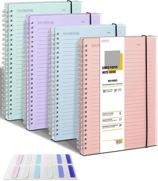 OWSC 4 Pack Lined Spiral Notebook, 5.9 x 8.3 Inches Notebooks for Work, School and Journal with 110 GSM Thick Paper, Small Notebook with 80 Sheets/160 Pages, Notebooks College Ruled for Note Taking