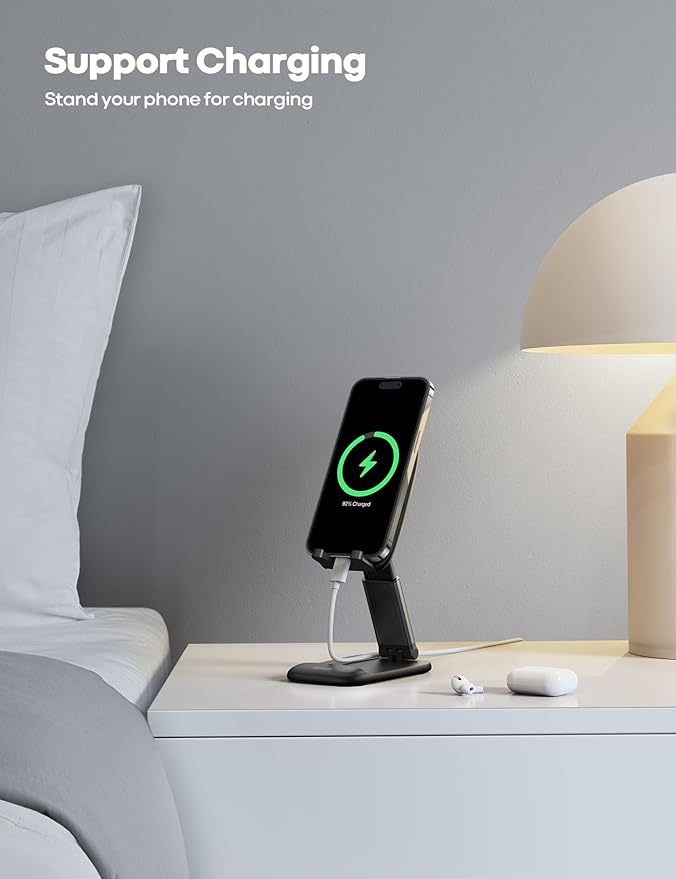 Lamicall Cell Phone Stand for Desk - [Height Adjustable] Foldable Mobile Phone Holder, Portable Stand for iPhone 17 16 15 14 13 12 11 Pro Max Plus Air, Galaxy S25, Office Gift Mothers Day Accessories