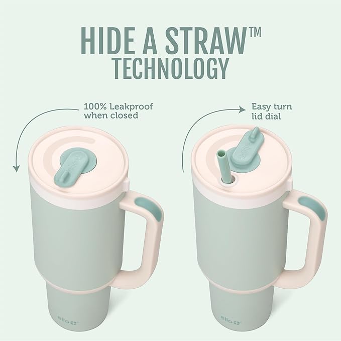 Ello Oasis 40oz Tumbler with Handle & Retracting Straw | Reusable Insulated Stainless Steel Cup 100% Leakproof | Gifts for Teens Women Men | Keeps Cold for 24 Hours | Cup Holder Friendly | Full Bloom
