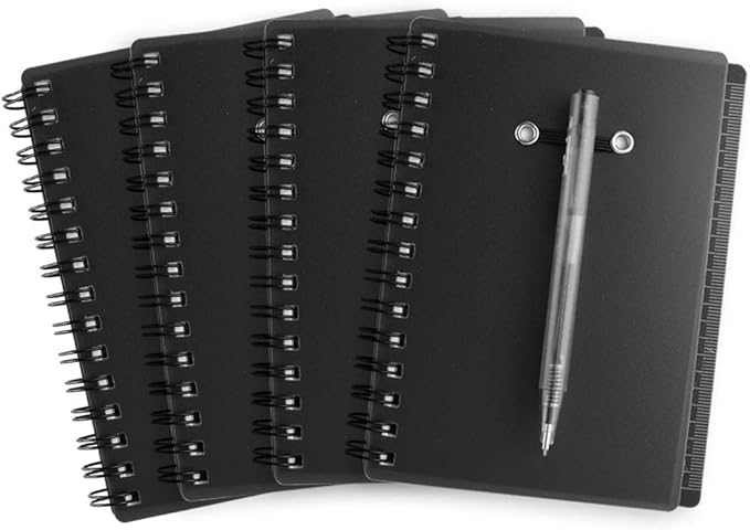 Coopay 4 Pieces Spiral Notebook Steno Pocket Notepad with Pen in Holder and Sticky Notes, Page Marker Index Tabs Flags Making Plans Writing Memos Office School Supplies (Black)