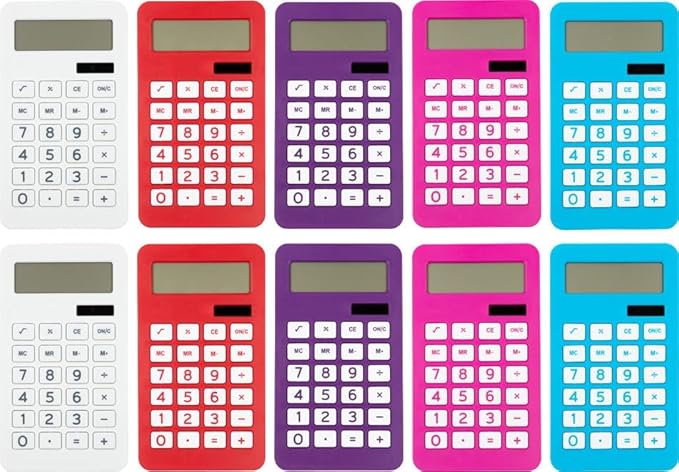 JAM PAPER Desktop Calculator - 10 Digit LCD Display - 3 3/4 x 6 3/4 Inches - Assorted Colors - Bulk 10/Pack