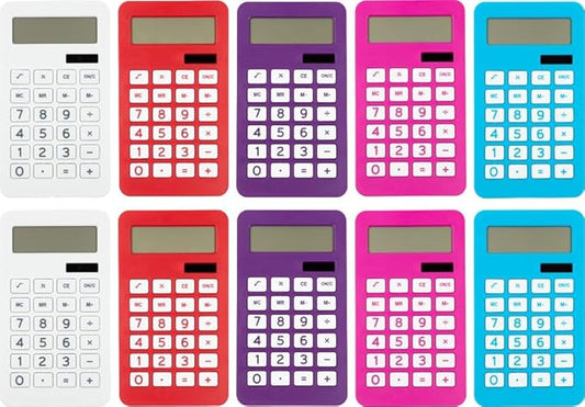 JAM PAPER Desktop Calculator - 10 Digit LCD Display - 3 3/4 x 6 3/4 Inches - Assorted Colors - Bulk 10/Pack