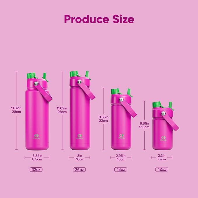 ENCOOL Insulated Water Bottle with Straw Stainless Steel Water Bottle, Leak-Proof, BPA-Free, Double Wall Vacuum Keeps Cold for 24 Hours for Sports, Travel, School (26 oz, Knockout Pink)