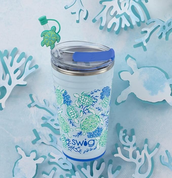 Swig Life 24oz Party Cup, Stackable Insulated Travel Coffee Tumbler with EZ Slider Lid, Cup Holder Friendly, Stainless Steel 24 oz Tumbler, Reusable Coffee Mug (Shell Yeah)
