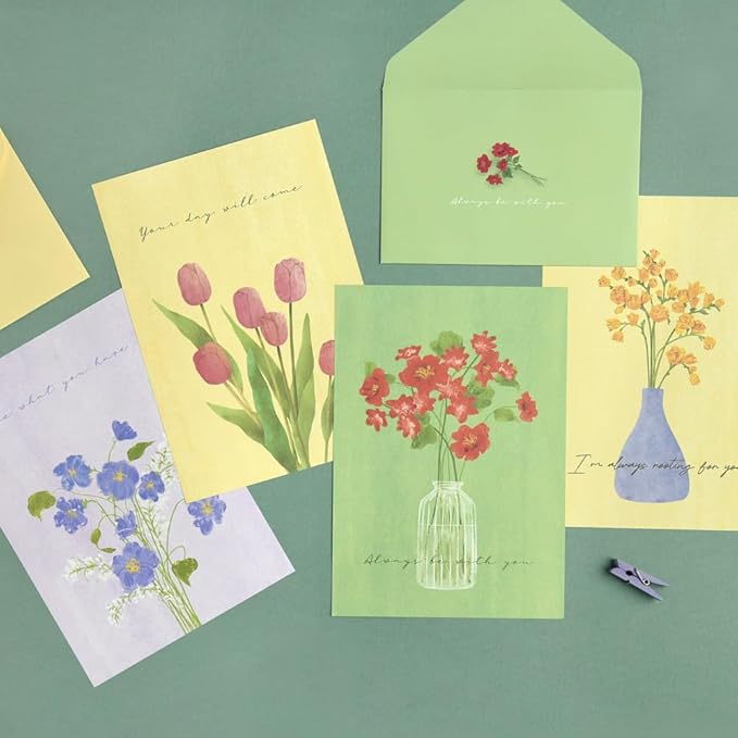 Monolike Olivia's Flowers Letter Paper and Envelopes Set - 8Type, 32 Letter Paper + 16 Envelopes