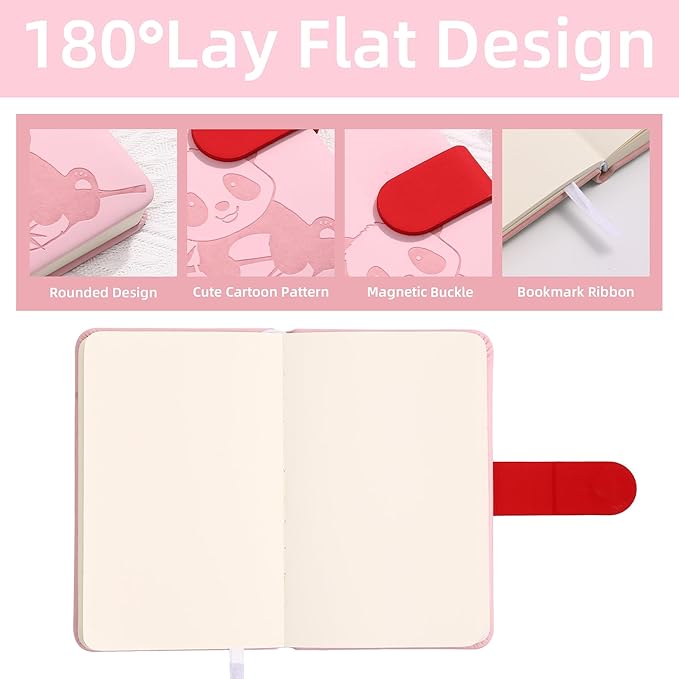 BOBO RABBIT Blank Journal Small Pocket Leather Notebook No Lines for Drawing Plain Sketch Book Cute Cartoon Panda Unlined Journal for Travel Work School, 200 Pages, 3.7"X5.9"