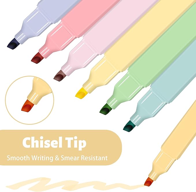 Piochoo Highlighters,20Pcs Highlighters Assorted Colors,Chisel Tip Bible Pens,Pastel Markers for Journaling Planner Notes Graduation Gifts