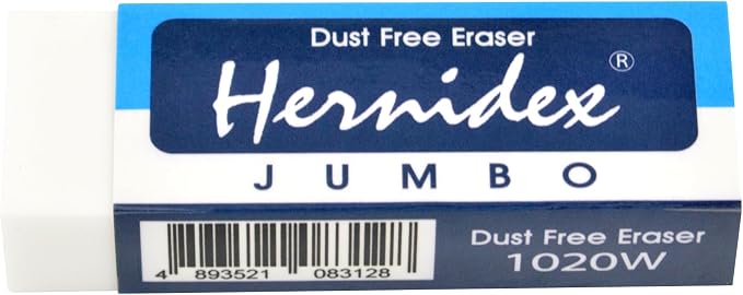 Hernidex #1020 Jumbo Dust-Free Eraser, Effortless Erasing, Clean Finish, White, Bulk Pack 20pcs/Box