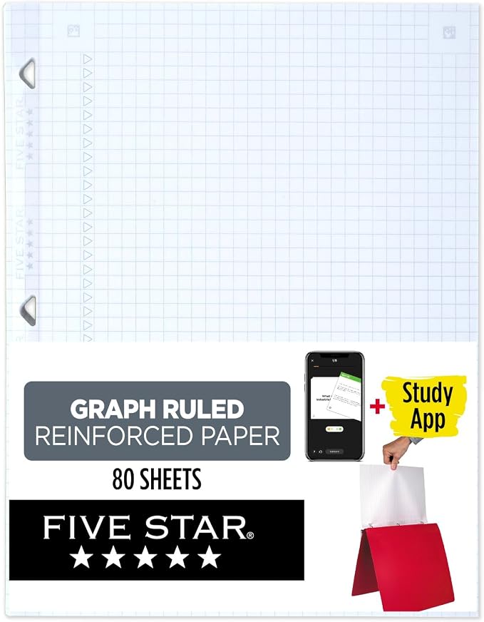 Five Star Loose Leaf Paper, Notebook Paper, Graph Paper, Reinforced Filler Paper, Fights Ink Bleed, 8.5 x 11, 100 Sheets (17012)