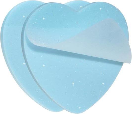 ONLYKXY Glitter Heart Shape Transparent Sticky Notes for Annotating,2.8in Pastel Color Waterproof Index Sticker Self-Stick Book Tabs Soft PET Marker Memo Pad for Home School Office (2, Blue)