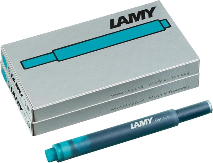 LAMY T10 Set of 2 Ink cartridges with Large Ink Capacity - Suitable for All Lamy Fountain Pen Models - Contents 1.25 ml per Cartridge - 5 Pieces per Pack - Ink Color Turquoise