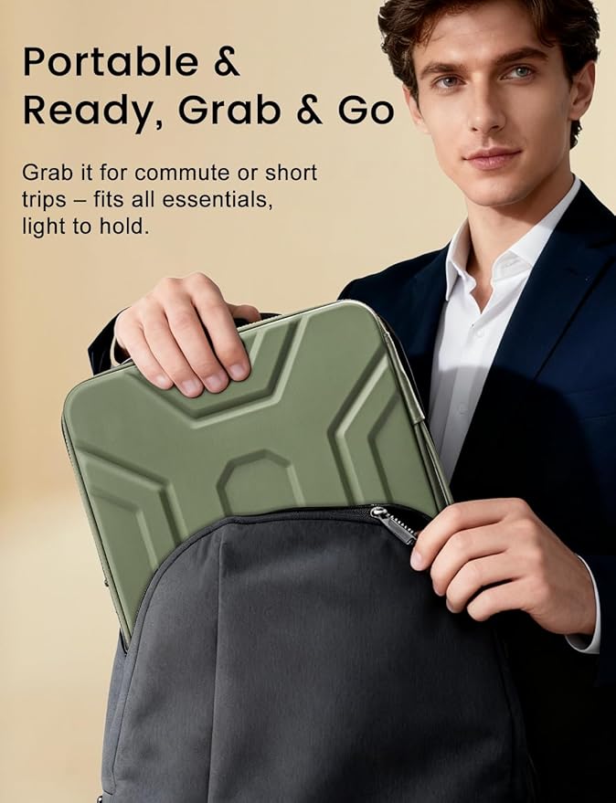 DOMISO 15.6 inch Laptop Sleeve, Shockproof and Waterproof EVA Protective Laptop Case, Laptop Sleeves for 16" MacBook Pro/Max M2 M1 2019-2023,15"-16" HP Dell Asus Laptop,Dell XPS 15, Green